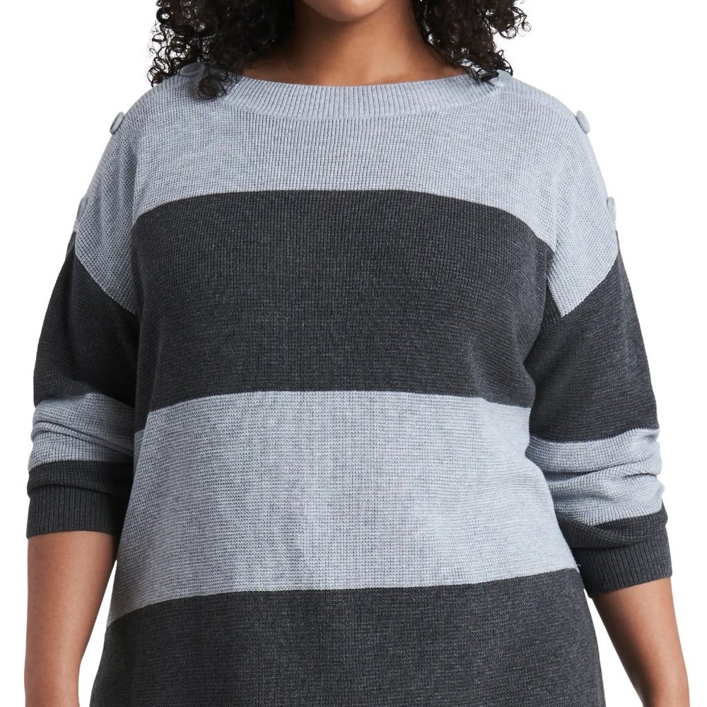 New Vince Camuto Stripe Tunic Sweater Medium Heather Grey Size 2X